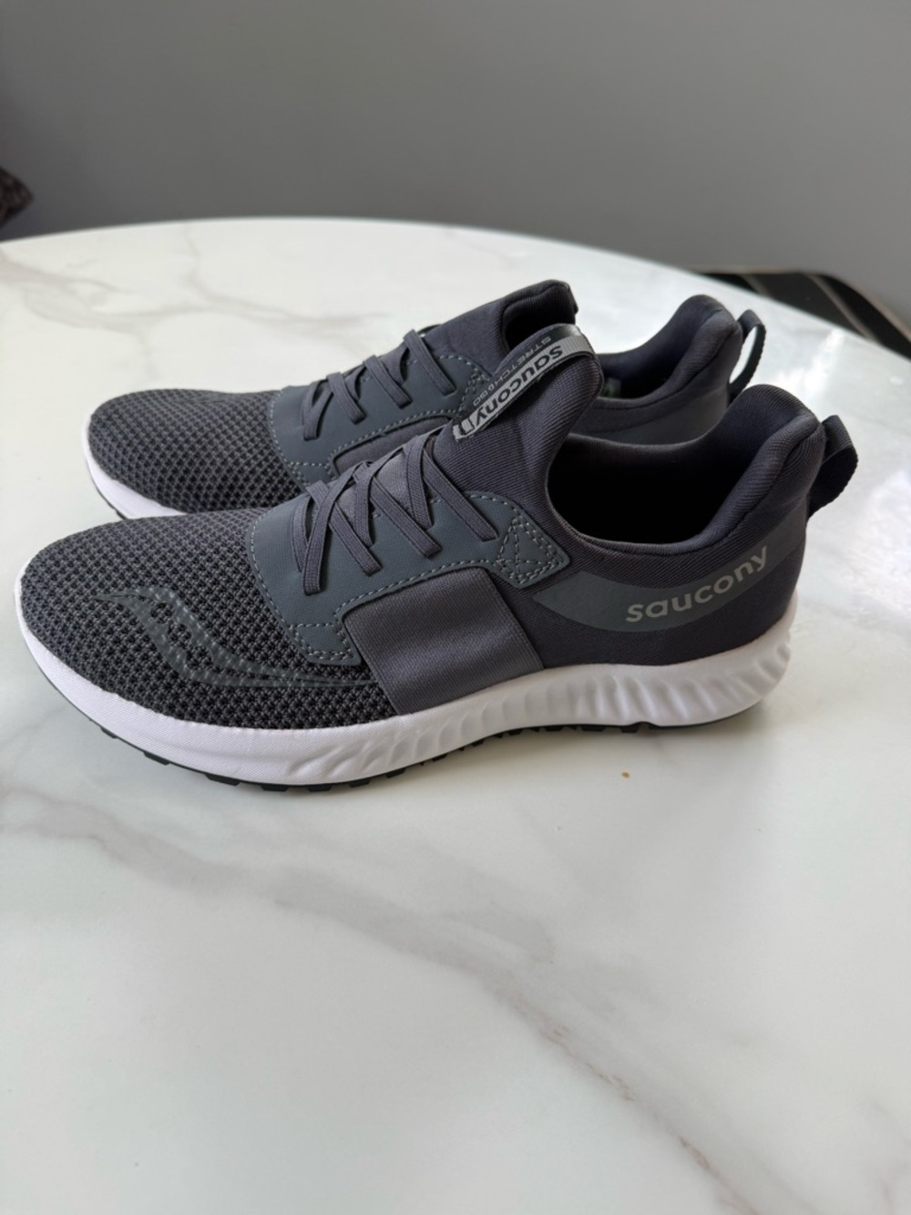 Saucony Dark Gray Mesh Running Shoes with White Sole